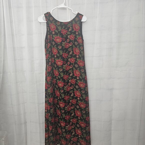 Vintage Fashion Bug Dress Maxi Black Red Goth Whimsigoth Shift Floral 6 - Picture 6 of 9